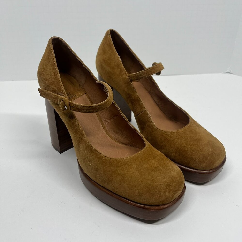 Jeffrey Campbell Brown Suede Platform 'Mary Ann' Mary Jane Block Heels Sz. 8